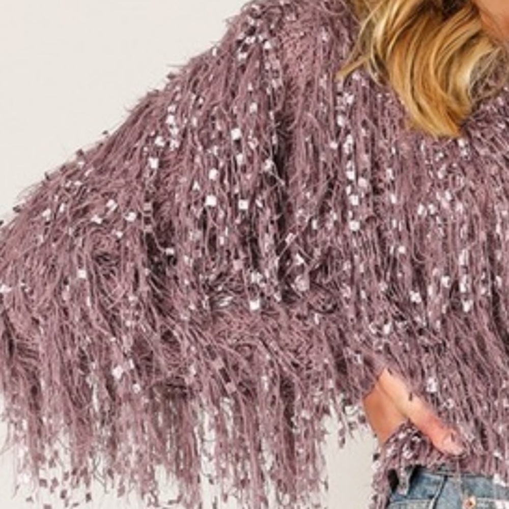 SOLD OUT CHIARA Lavendar Fringe Sweater - Picture 4 of 4